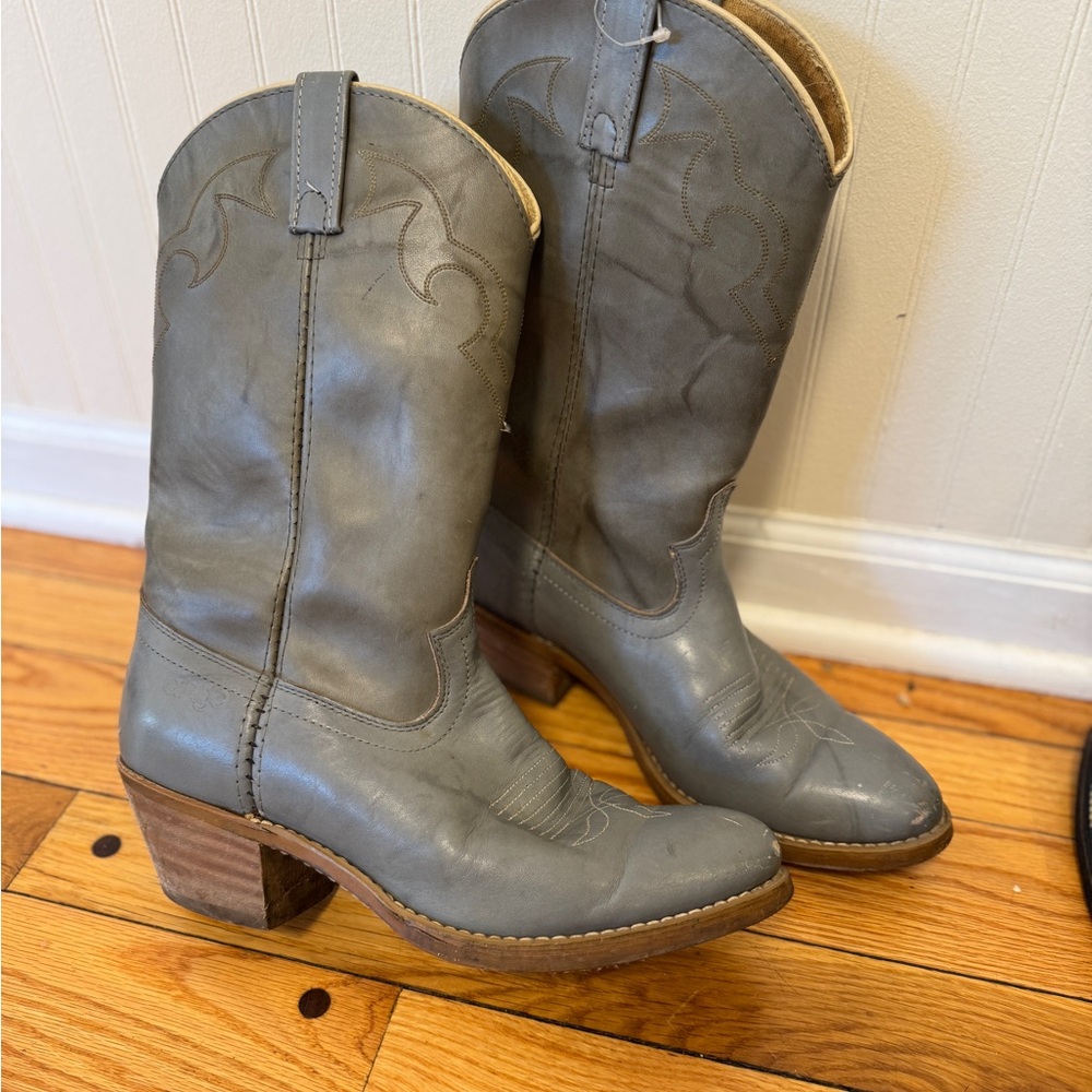 Dingo Grey/Blue Western Leather Boots Vintage Men's Size 9/ Women’s 10/11